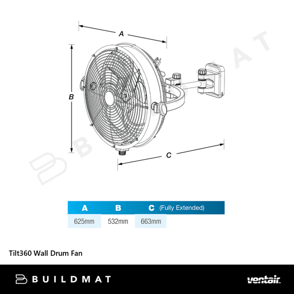 Ventair Tilt360 42cm Wall Drum Fan