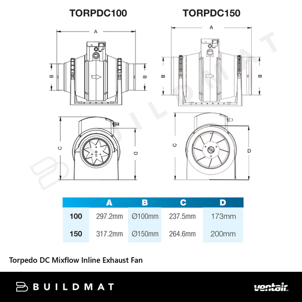 Ventair Torpedo 150mm DC Mixflow Inline Exhaust Fan