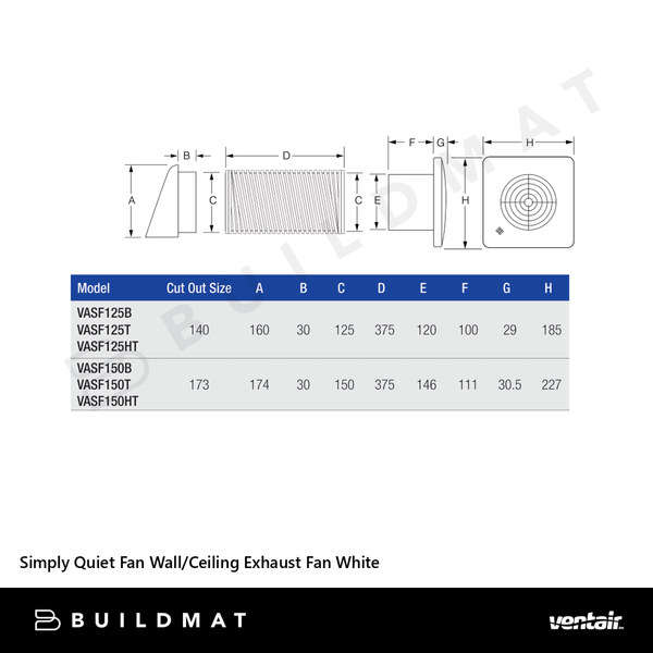 Ventair Simply Quiet Fan 125mm Wall/Ceiling Exhaust Fan White