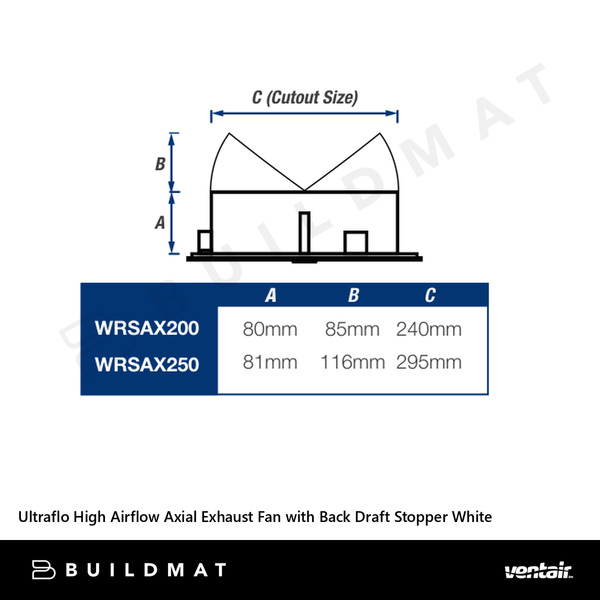 Ventair Ultraflo 200mm High Airflow Axial Exhaust Fan with Back Draft Stopper White