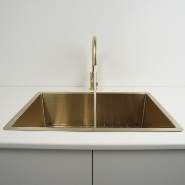 Alma Brushed Brass Gold Cody 950x450 Single Bowl w Drain Board Sink