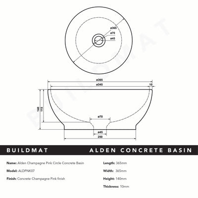 Alden Champagne Pink Circle Concrete Basin CLEARANCE
