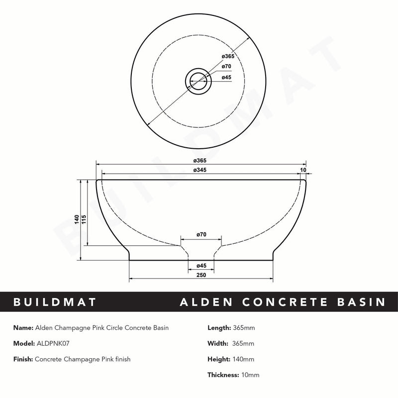 Alden Champagne Pink Circle Concrete Basin CLEARANCE