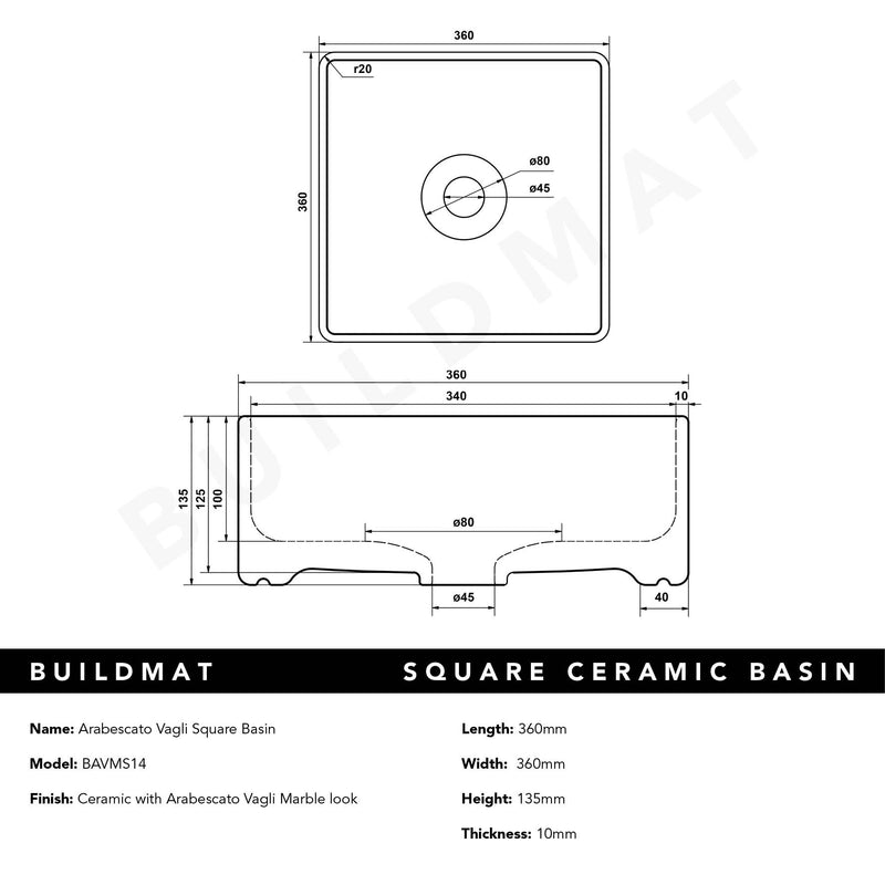 Arabescato Vagli Square Basin