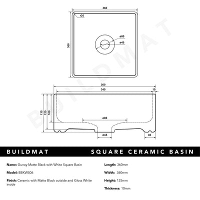 Gunay Matte Black with White Square Basin CLEARANCE