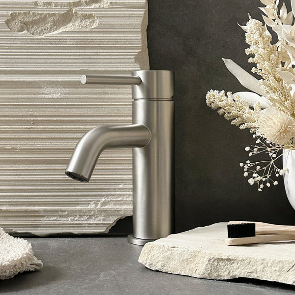 Alma Mira Brushed Nickel Short Basin Mixer