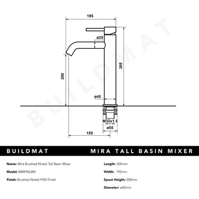 Mira Brushed Nickel Tall Basin Mixer