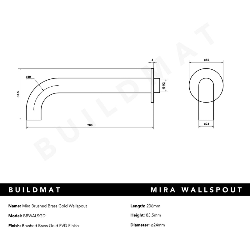 Mira Brushed Brass Gold Wall Spout