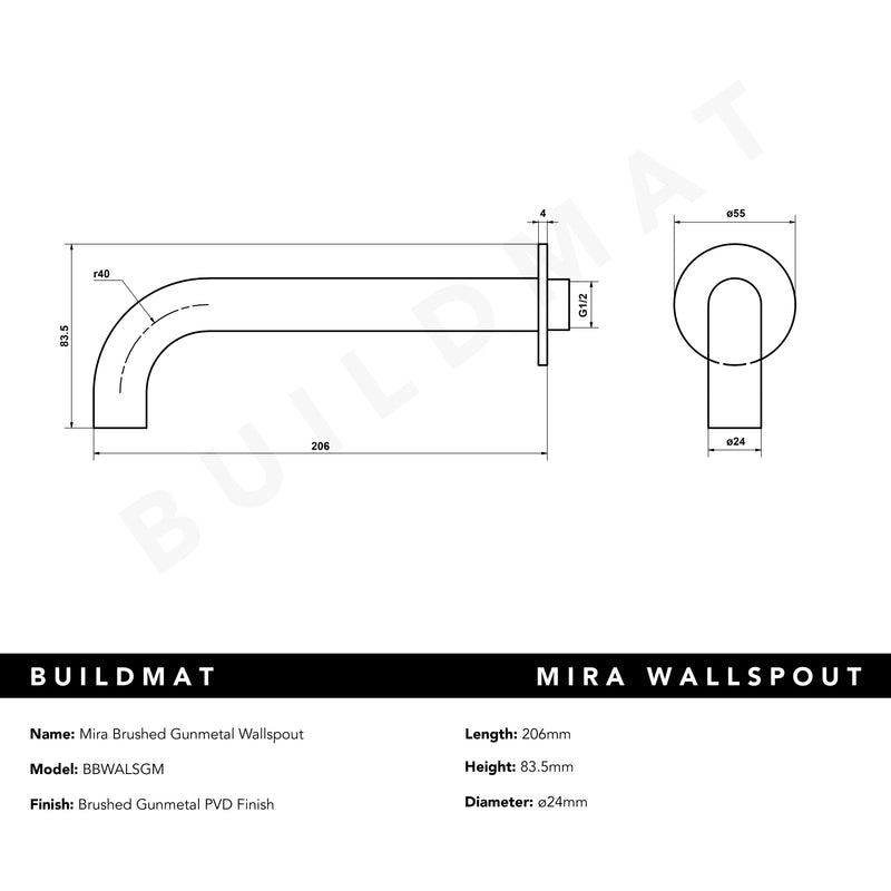 Mira Brushed Gunmetal Wall Spout