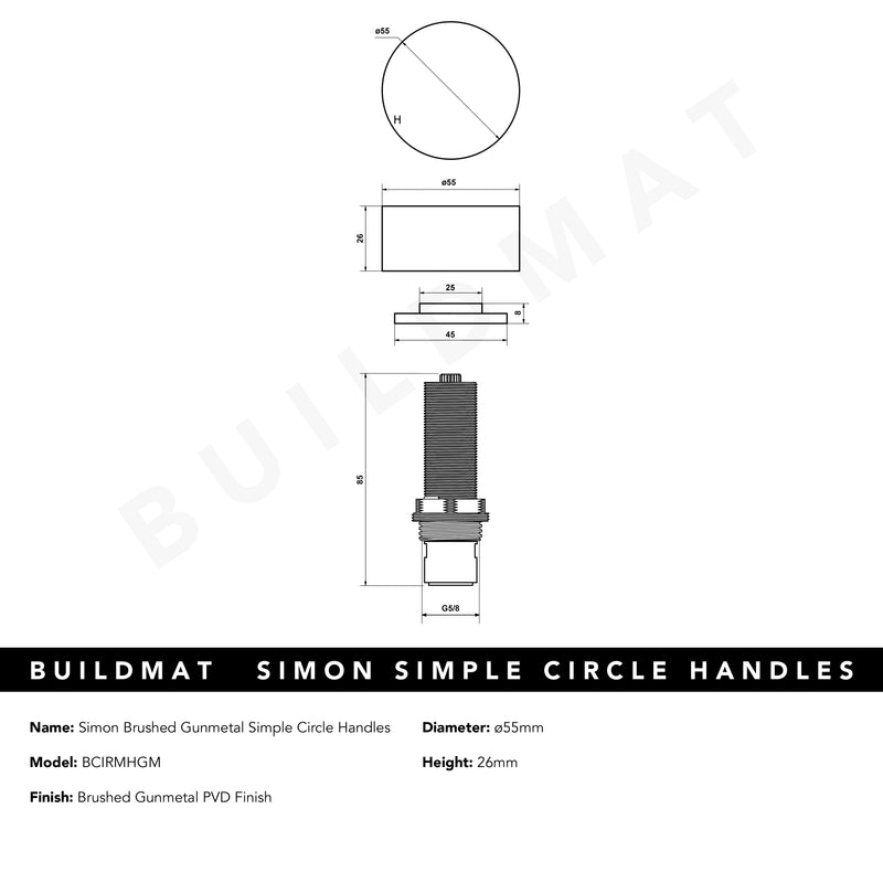 Simon Brushed Gunmetal Simple Circle Handles