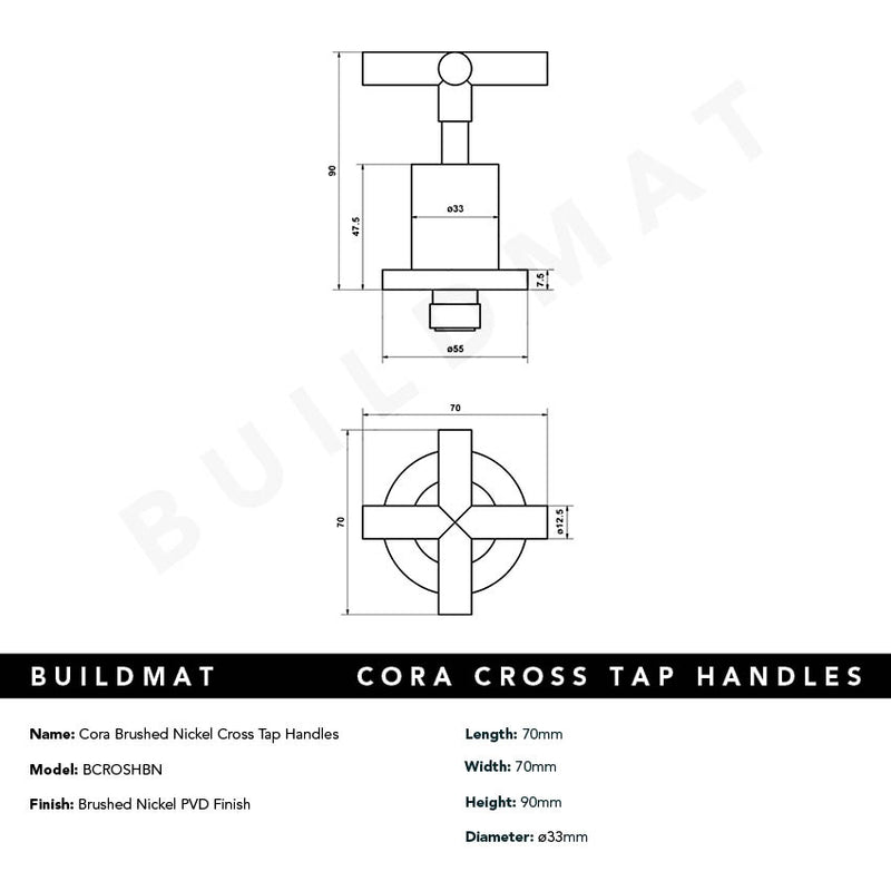 Cora Brushed Nickel Cross Tap Handles