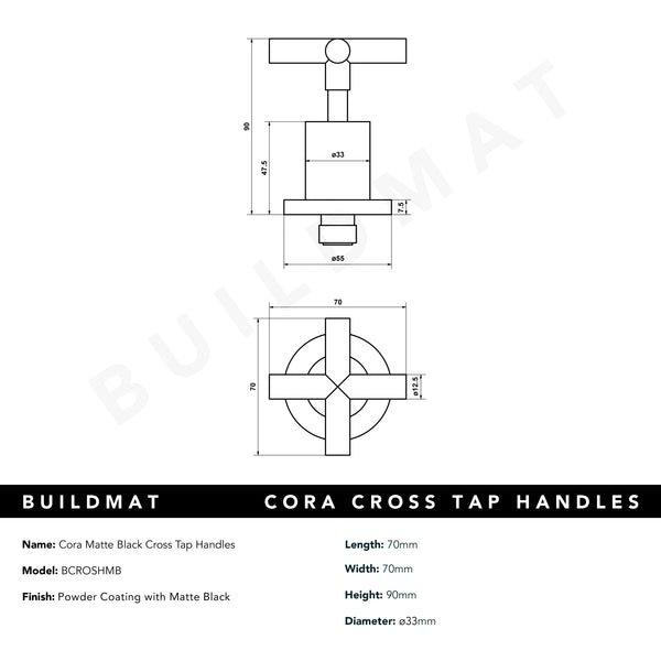 Cora Matte Black Cross Tap Handles