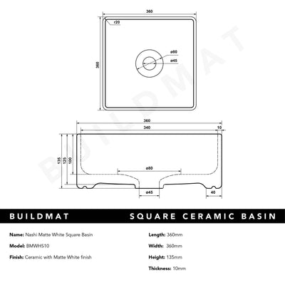 Nashi Matte White Square Basin