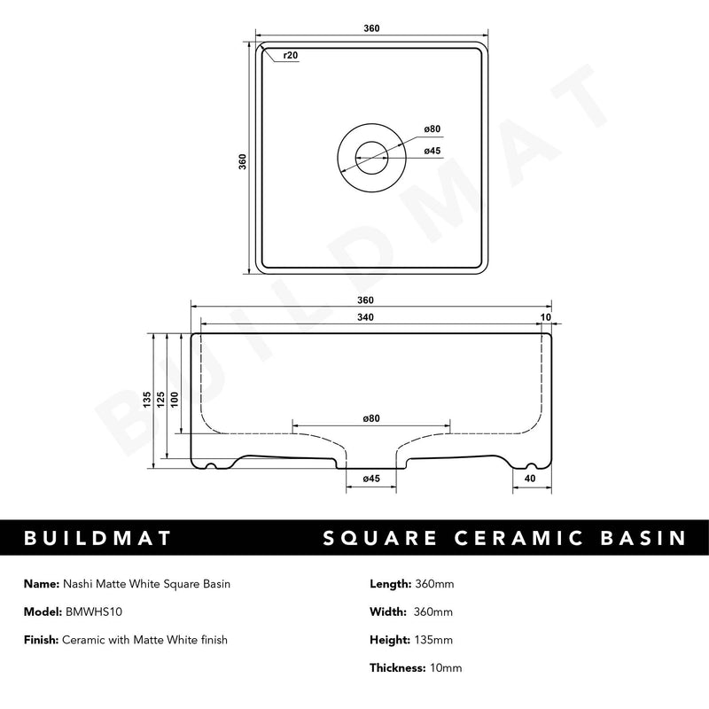 Nashi Matte White Square Basin