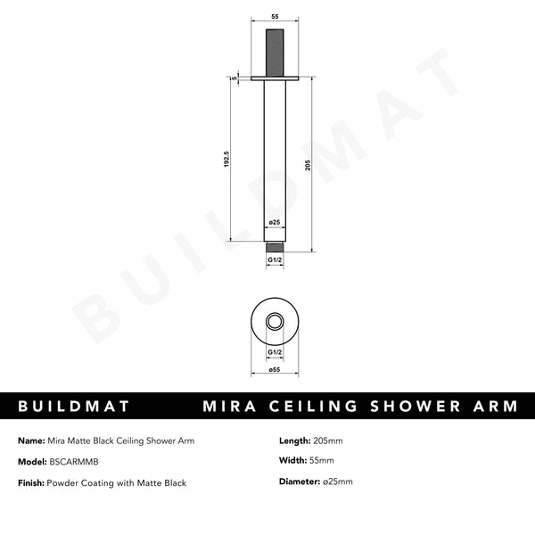 Alma Mira Matte Black Ceiling Shower Arm