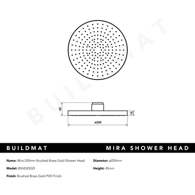 Mira 250mm Brushed Brass Gold Shower Head