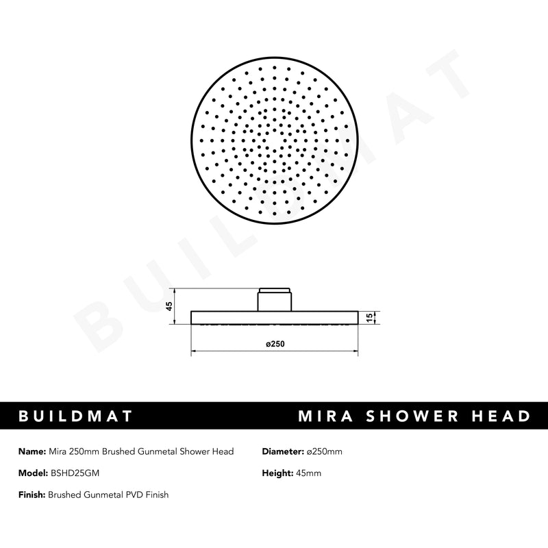 Mira 250mm Brushed Gunmetal Shower Head