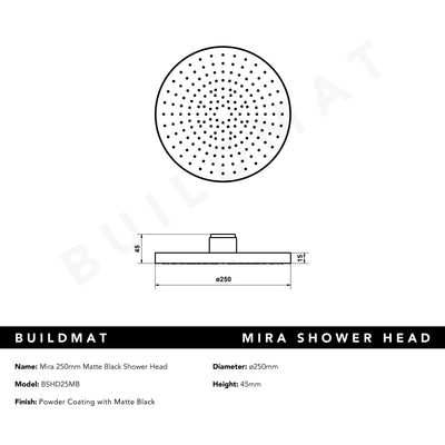 Mira 250mm Matte Black Shower Head