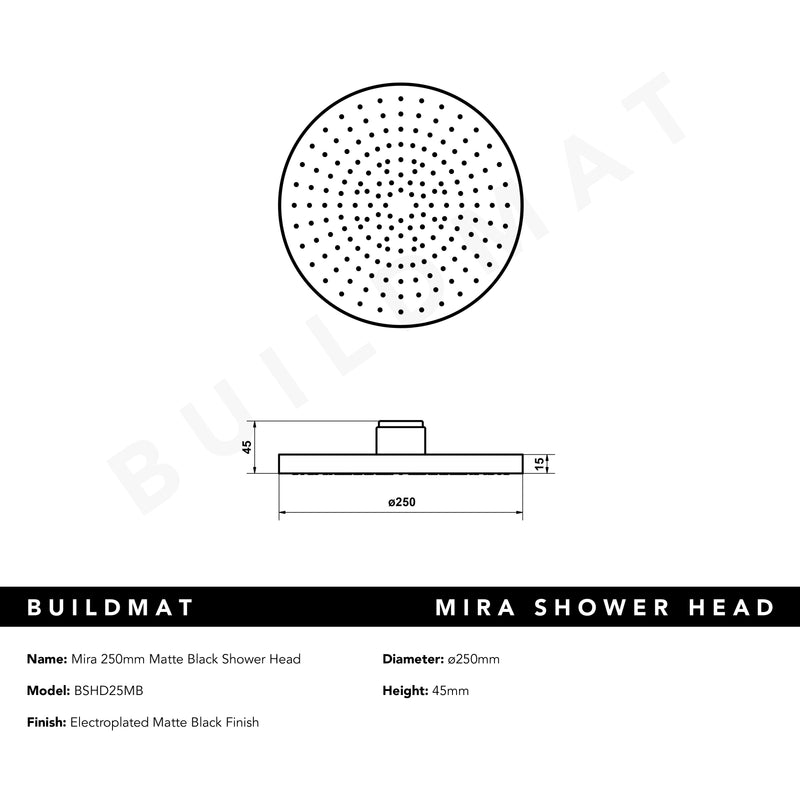 Mira 250mm Matte Black Shower Head