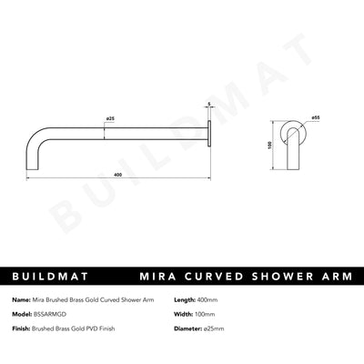 Mira Brushed Brass Gold Curved Shower Arm