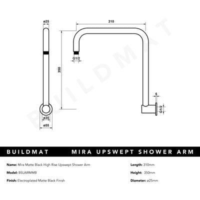 Mira Matte Black High Rise Upswept Shower Arm