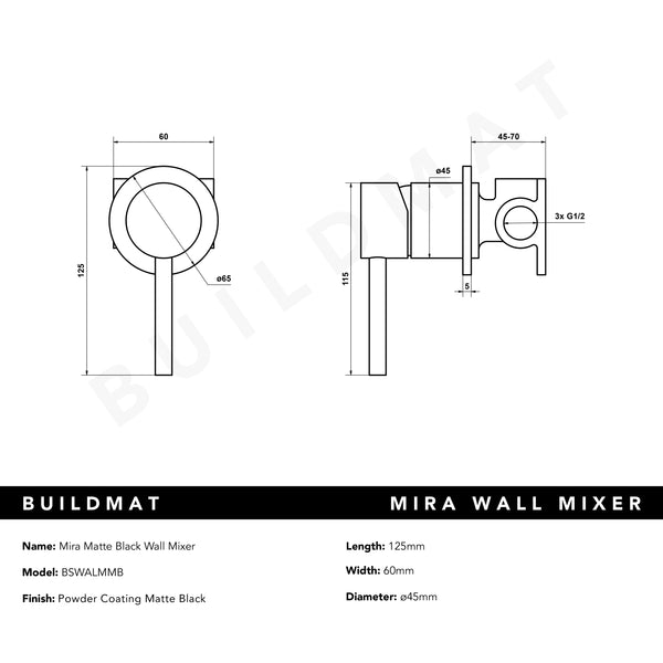 Alma Mira Matte Black Wall Mixer