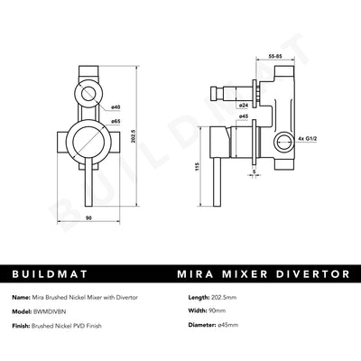 Mira Brushed Nickel Wall Mixer with divertor