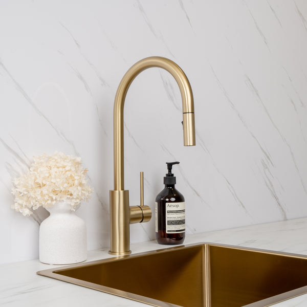 Mira Brushed Brass Gold Pull Out Mixer