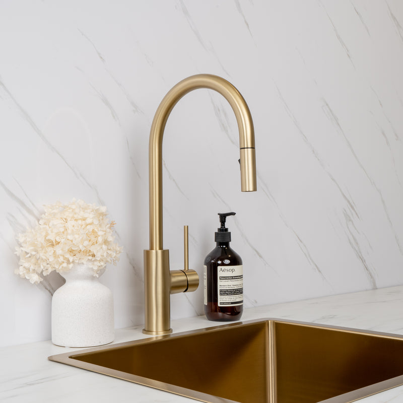 Mira Brushed Brass Gold Pull Out Mixer