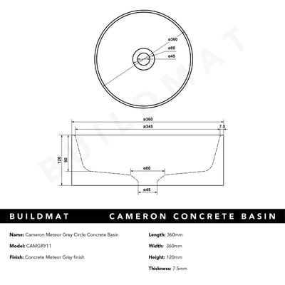 Cameron Meteor Grey Circle Concrete Basin