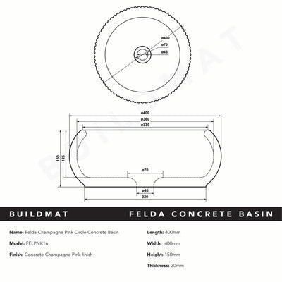 Felda Champagne Pink Fluted Concrete Basin