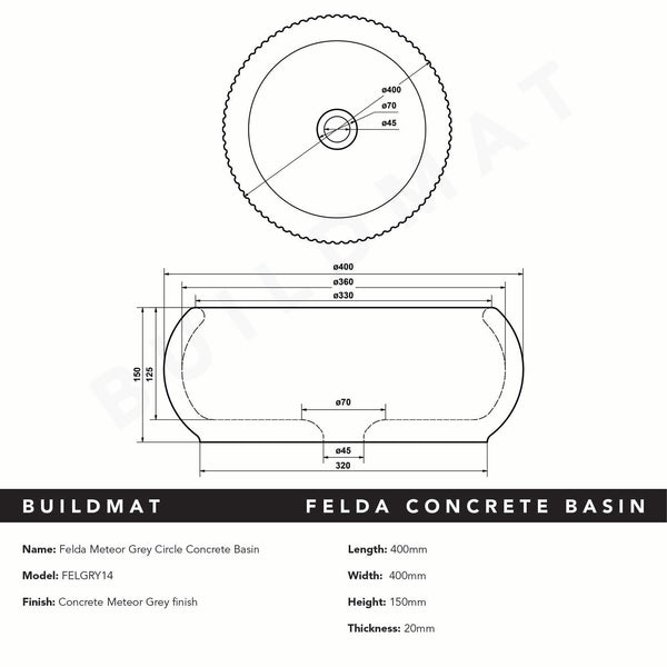 Felda Meteor Grey Fluted Concrete Basin