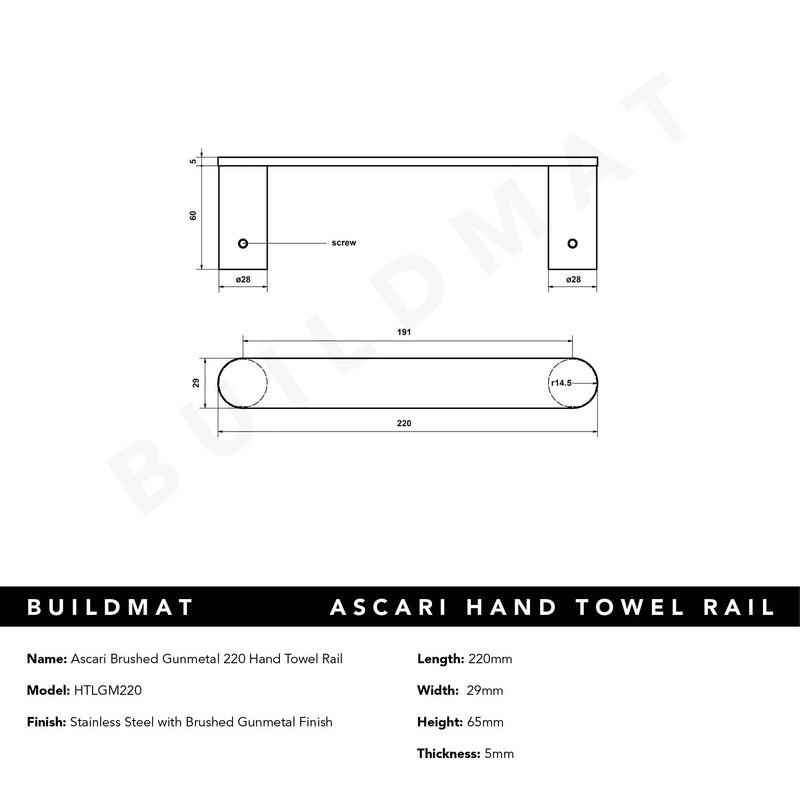 Ascari Brushed Gunmetal 220 Hand Towel Rail