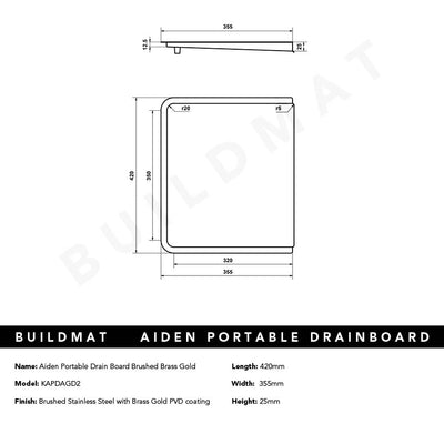 Aiden Portable Drain Board Brushed Brass Gold