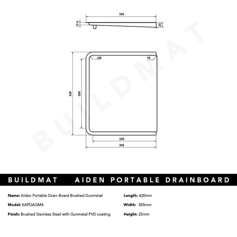 Aiden Portable Drain Board Brushed Gunmetal
