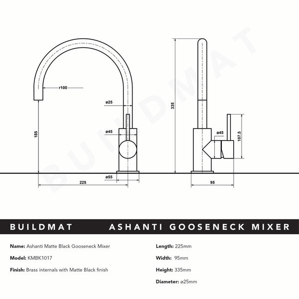 Alma Ashanti Matte Black Gooseneck Mixer