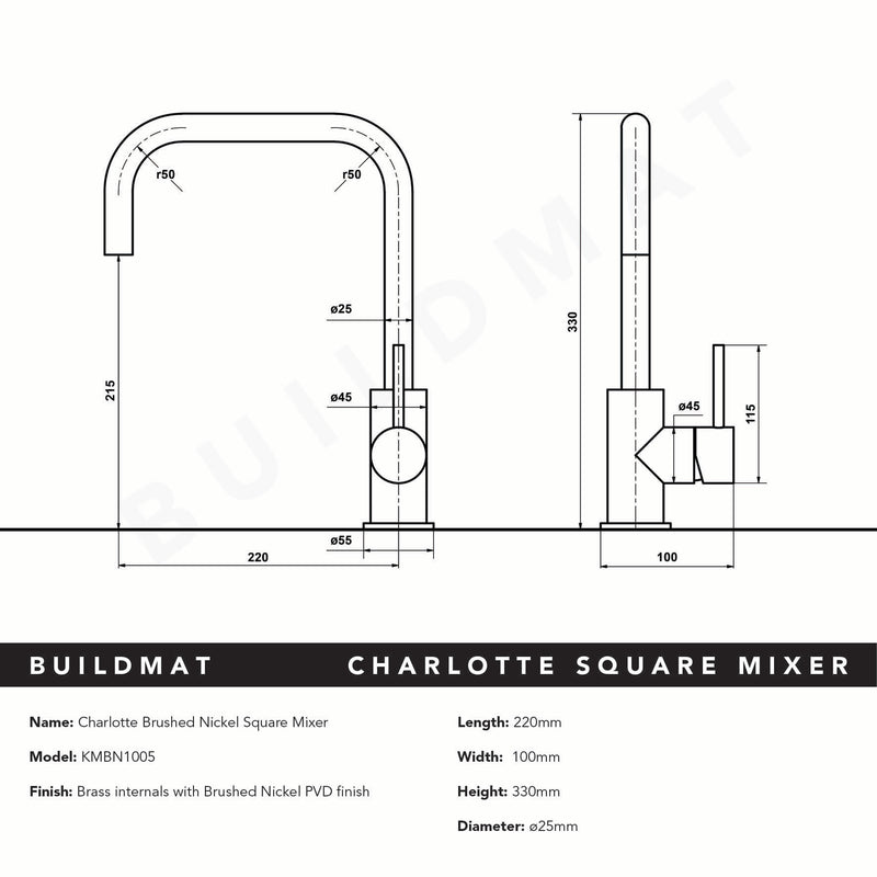 Charlotte Brushed Nickel Square Mixer