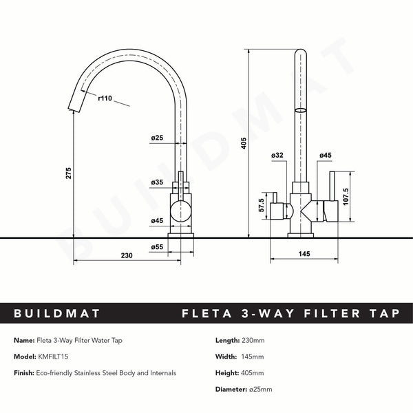 Alma Fleta Brushed Stainless Steel 3 Way Filter Water Tap