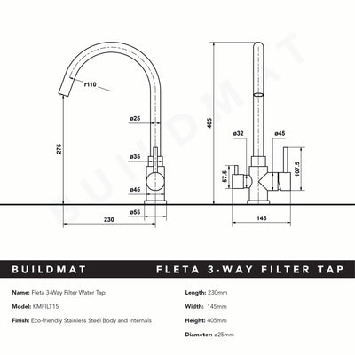 Fleta Brushed Stainless Steel 3 Way Filter Water Tap