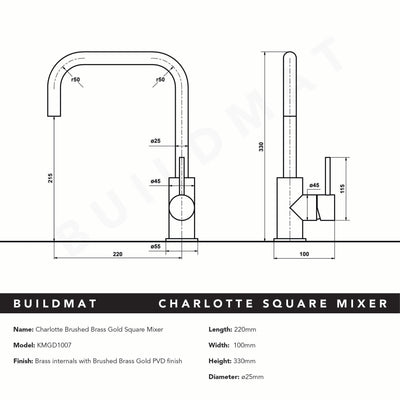 Charlotte Brushed Brass Gold Square Mixer