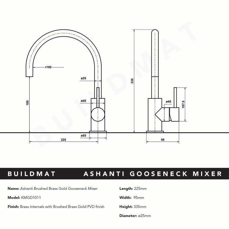 Ashanti Brushed Brass Gold Gooseneck Mixer