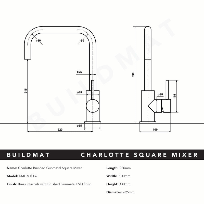 Charlotte Brushed Gunmetal Square Mixer