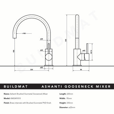 Ashanti Brushed Gunmetal Gooseneck Mixer