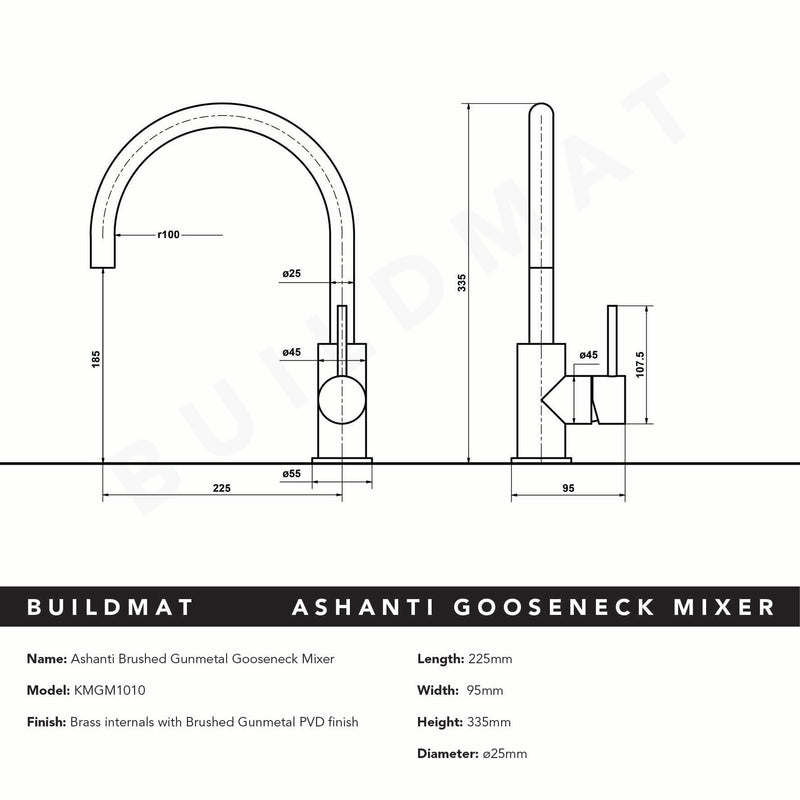 Ashanti Brushed Gunmetal Gooseneck Mixer