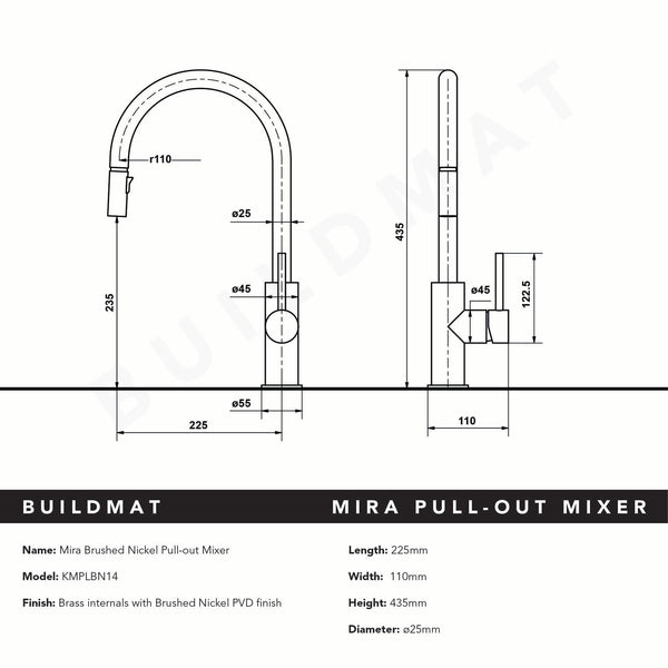 Alma Mira Brushed Nickel Pull Out Mixer