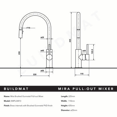Mira Brushed Gunmetal Pull Out Mixer