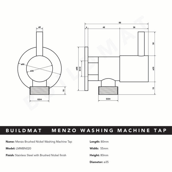 Alma Menzo Brushed Nickel Washing Machine Tap