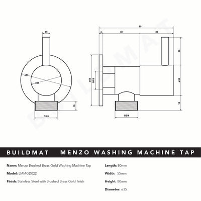 Menzo Brushed Brass Gold Washing Machine Tap