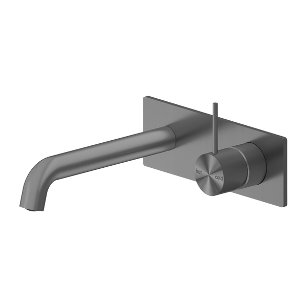 Nero Mecca Wall Basin Mixer Handle Up 185mm Spout Brushed Gunmetal