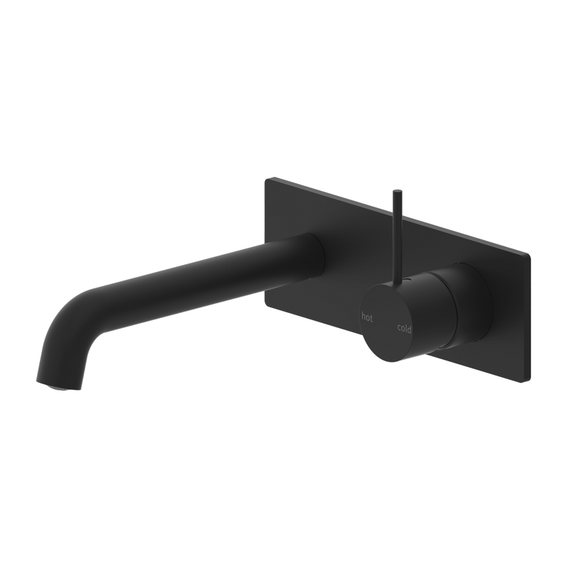 Mecca Wall Basin Mixer Handle Up 185mm Spout Matte Black